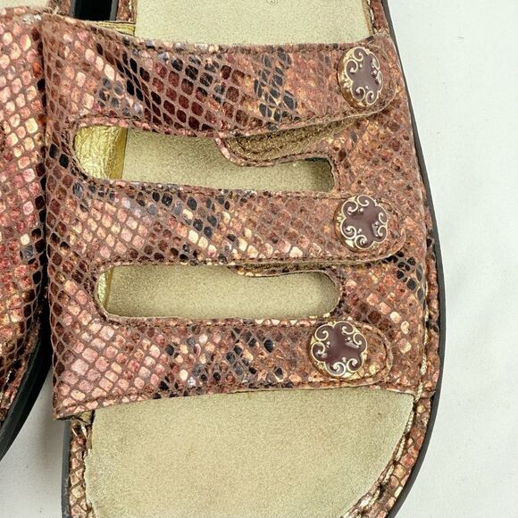 Alegria FIONA Copper Snakeskin Wedge Triple Strap Slide Support Sandals - Picture 12 of 16